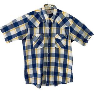 Saddle King Shirt Men Medium Western Short Sleeve Pearl Snaps Plaid